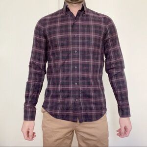 Vince Men’s Slim Lightweight Cotton Plaid Print Button Down Shirt Size Small